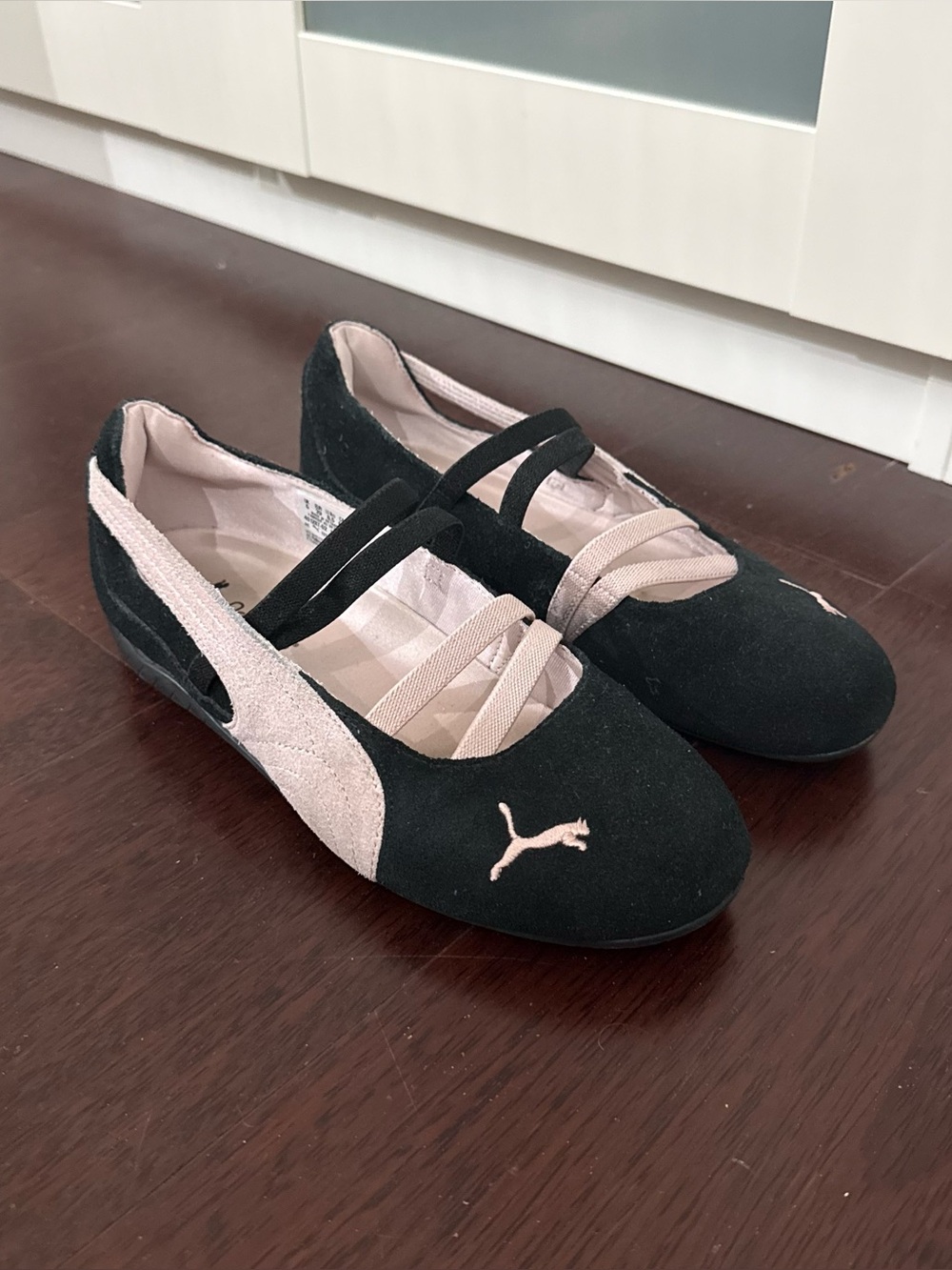 Puma Black and Light Pink Speedcat Ballet Mary Jane Flats